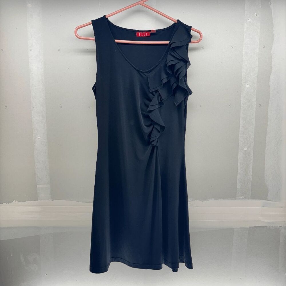 Elle Size Small Chest Ruffle LIttle Black‎ Dress Midi Length Very Good Condition